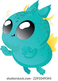 A charming old fairy in the form of an aqua insect with golden wings