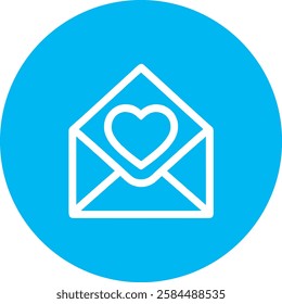 A charming Open Envelope with a Heart icon in crisp white on a light Cambridge blue background. Simple yet heartfelt, symbolizing love, messages, and heartfelt communication.