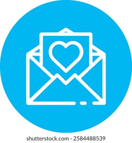 A charming Open Envelope with a Heart icon in crisp white on a light Cambridge blue background. Simple yet heartfelt, symbolizing love, messages, and heartfelt communication.