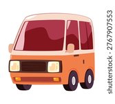 Charming orange cartoon van with a vintage feel. Ideal for family vacation themes, road trip graphics, school bus concepts, and children