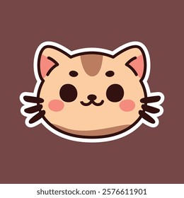 Charming orange cat face illustration with adorable cheeks and bright eyes on a warm brown background. Ideal for animal and pet-friendly projects.