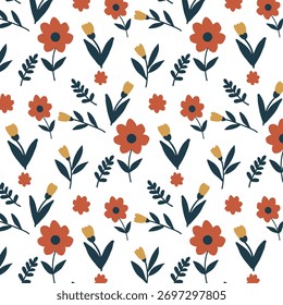 Charmantes orangefarbenes Blumenmuster mit dunkelgrünen Blättern