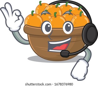 Charming orange fruit basket cartoon character design wearing headphone
