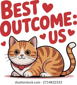 A charming orange tabby cat with a best outcome message and hearts