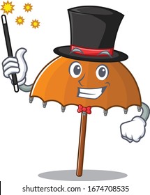 Charming orange umbrella cartoon design performance as a Magician style