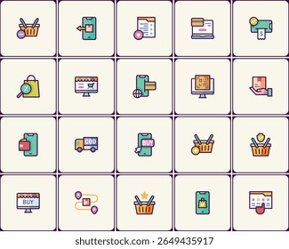 Charming outline icon set for mobile shopping and e-commerce applications