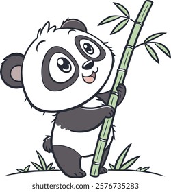 A charming panda mascot illustration featuring a cute panda holding a bamboo stick perfect for logos icons clipart and merchandise designs Ideal for vector art t-shirt designs hoodies and pillow cover