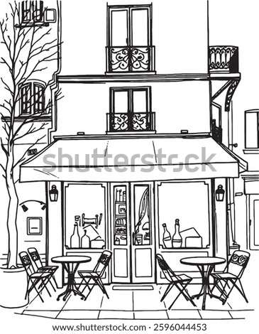 Charming Parisian Café Vector Sketch of a Cozy Coffee Shop