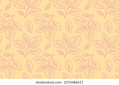 Charming pastel pink leaf pattern on a soft yellow background.  Perfect for textile design, wallpaper, branding, and website backgrounds.  Simple, elegant, and versatile.