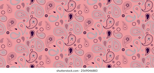 Charming pastel pink paisley pattern.  Perfect for textiles, wallpaper, or website backgrounds.  A stylish and versatile design with soft colors and intricate details.