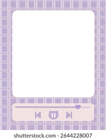 Charming pastel Polaroid-style notepad with vintage music player. An elegant purple themed graphic background featuring a music player with play, pause, and navigation buttons, ideal for study.