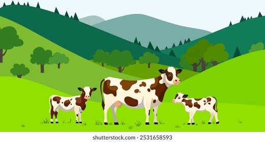 Charming Pastoral Scene with Cows Vector