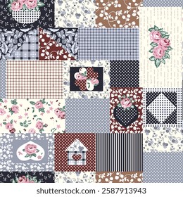 Charming Patchwork Pattern with Vintage Floral Designs