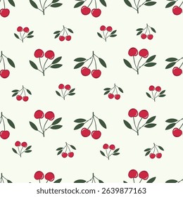 A charming pattern featuring red cherries with green leaves against a light background. This delightful design evokes feelings of freshness and vitality, making it perfect for summer-themed projects.