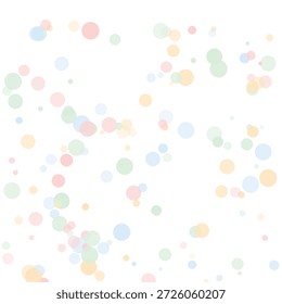 A charming pattern of light pastel blue pink green and orange transparent circles scattered randomly isolated on a transparent background