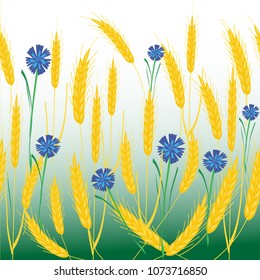 Charming pattern of yellow wheat spikelets and blue cornflowers. You can apply for fabric, wallpaper.