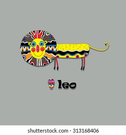 Charming patterned lion on a gray background.