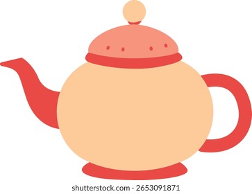 A charming peach and red-lidded teapot vector icon, designed for tea illustrations, Middle Eastern hospitality themes, or kitchen sets.