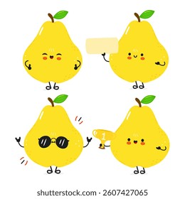 Charming pears with cheerful faces strike poses, perfect for adding a touch of fun to any project.