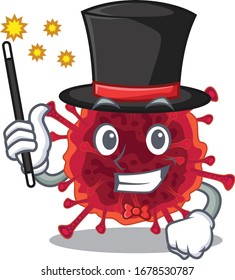 Charming pedacovirus cartoon design performance as a Magician style