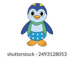 Charming Penguin Cartoon Character Wearing Summer Outfit Vector Illustration: Cartoon, Clipart, and Line Art Design for Printable Graphics
