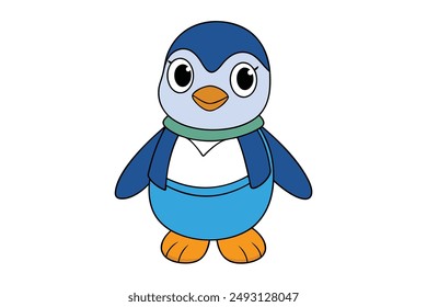 Charming Penguin Cartoon Character Wearing Summer Outfit Vector Illustration: Cartoon, Clipart, and Line Art Design for Printable Graphics