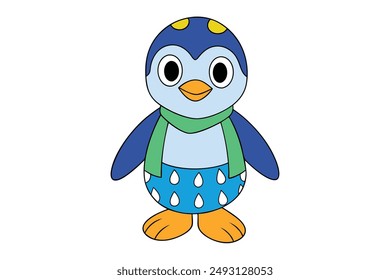 Charming Penguin Cartoon Character Wearing Summer Outfit Vector Illustration: Cartoon, Clipart, and Line Art Design for Printable Graphics