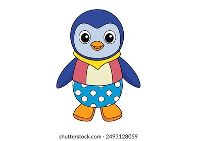 Charming Penguin Cartoon Charakter Tragen Sommer Outfit Vektorillustration: Cartoon, Clipart und Line Art Design für druckbare Grafiken