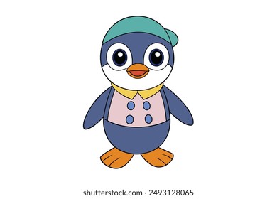 Charming Penguin Cartoon Charakter Tragen Sommer Outfit Vektorillustration: Cartoon, Clipart und Line Art Design für druckbare Grafiken