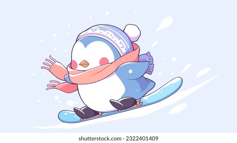 A charming penguin sliding on ice while dressed in ski gear