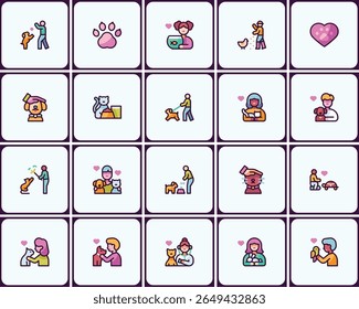 Charming pet care and affection icon set, showcasing loving relationships