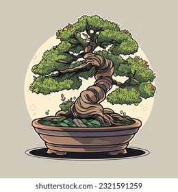 A charming picture of a bonsai tree with intricate details