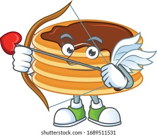 Charming picture of chocolate cream pancake Cupid mascot design concept with arrow and wings