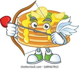 Charming picture of lemon cream pancake Cupid mascot design concept with arrow and wings