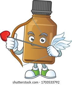 Charming picture of syrup cure bottle Cupid mascot design concept with arrow and wings