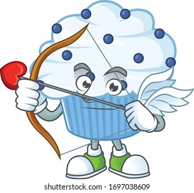 Charming picture of vanilla blue cupcake Cupid mascot design concept with arrow and wings