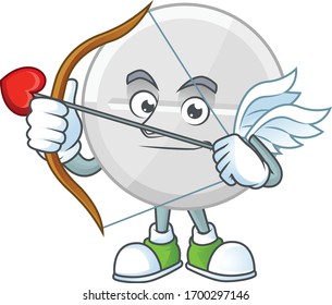 Charming picture of white pills Cupid mascot design concept with arrow and wings