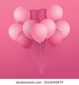 Charming pink background with delicate pink balloons floating, evoking feelings of love and celebration. Ideal for weddings, birthdays, anniversaries, Valentine's Day, or romantic occasions.