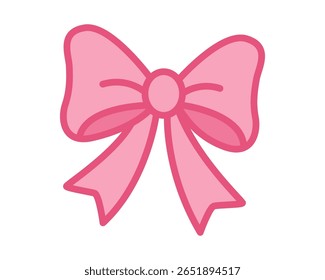Charming pink bow illustration in playful girly style with elegant ribbon shape, ideal for birthday decorations, fashion designs, greeting cards, party invitations, and  Vector illustration