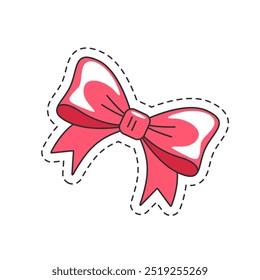 Charming pink bow sticker vector illustration, perfect for decor and crafting.