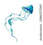 A charming pink and green jellyfish in a vector style, isolated on white background. Perfect for marine-themed designs, educational materials, and decorative prints.