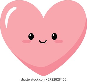 Una encantadora ilustración de corazón rosa con una cara dulce y sonriente con ojos negros, irradiando felicidad y amor. Perfecto para temas de afecto, cuidado y emociones positivas.