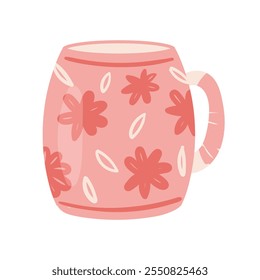 Uma caneca rosa encantadora adornada com belos padrões florais, tornando-a perfeita para saborear bebidas acolhedoras diariamente