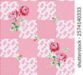 Charming Pink Patchwork Fabric with Delicate Roses