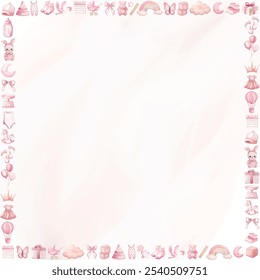 Charming pink square frame featuring adorable baby girl elements, perfect for creating sweet greeting cards to celebrate a new arrival with the phrase "It's a girl"!