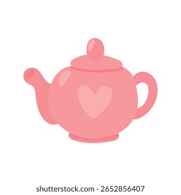 Chá rosa encantador com acabamento de cerâmica brilhante e motivo de coração, perfeito para cozinhas acolhedoras, ambientes de café da manhã românticos ou ilustrações com tema pastel.