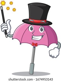 Charming pink umbrella cartoon design performance as a Magician style