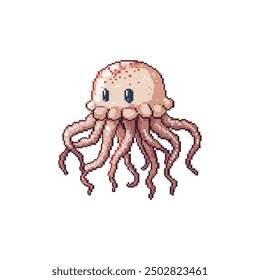 Charming Pixel Art Jellyfish Character. Vector illustration design.