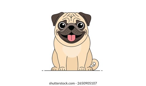 Charming pixel art pug dog with happy expression and wagging tail sitting playful pet