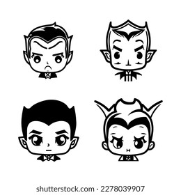 Charming and playful collection of Hand drawn line art illustrations featuring cute Dracula heads, perfect for Halloween or any occasion